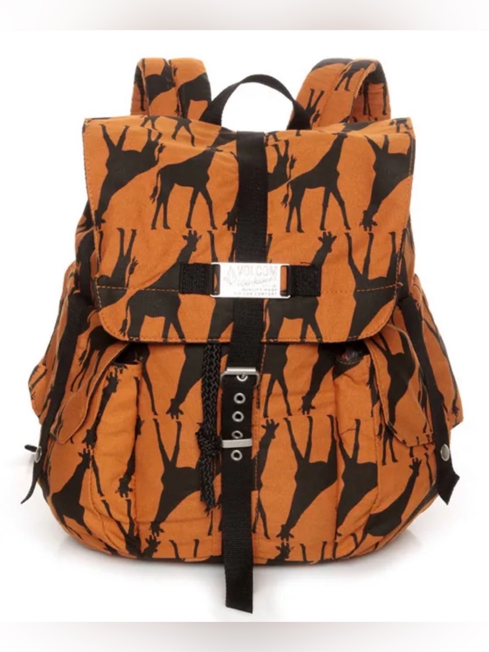Volcom Copy Kat Orange Giraffe Print Backpack Canvas Rucksack